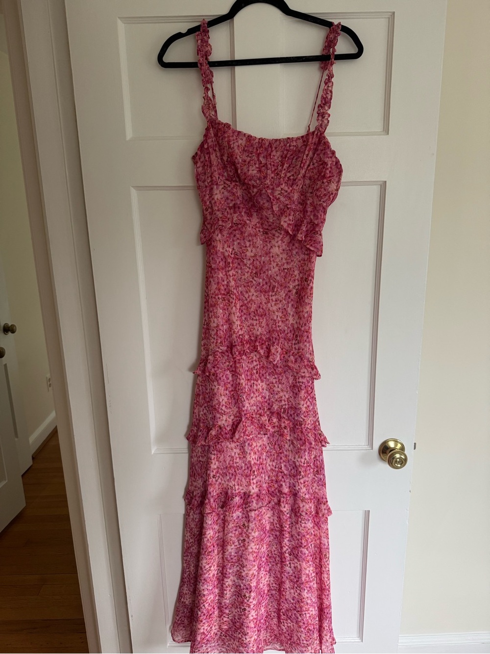 Astr Pink Floral Ruffle Tiered Maxi Dress